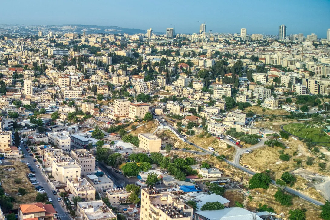 View over the Sheikh Jarrah neighbourhood of occupied East Jerusalem